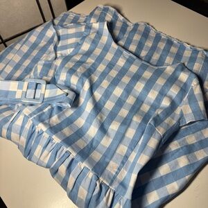 Blue and White Gingham Dress with Belt